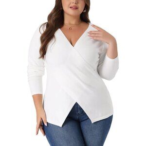 Plus Size Knit Sweater Women V Neck Long Sleeve Asymmetrical Casual